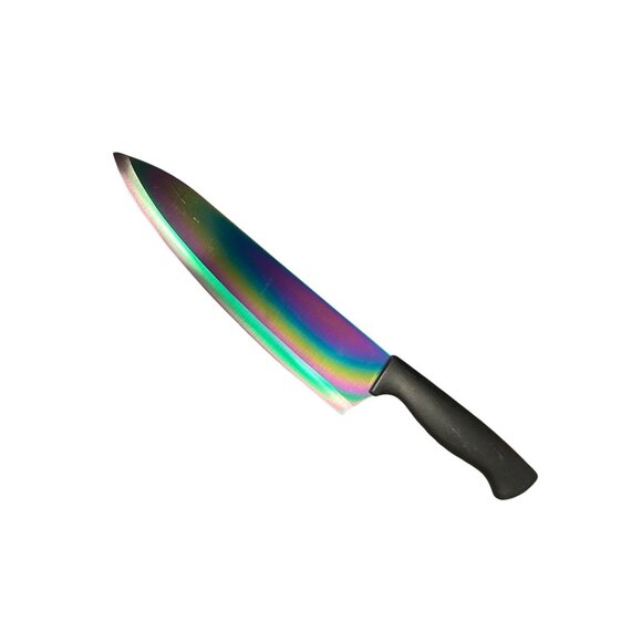 Iridescent Chef Knife With Ergonomic Black Handle rainbow cutlery - Picture 3 of 5